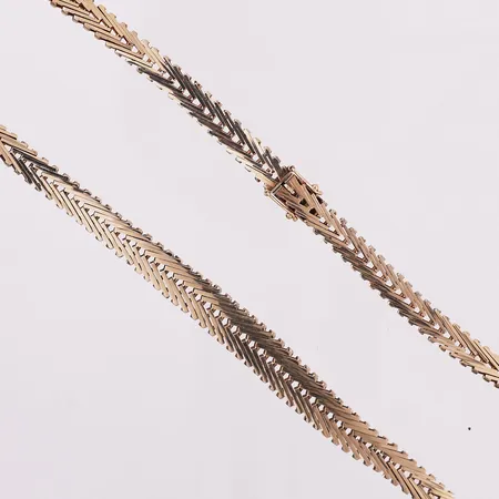 Halskjede, lengde 43 cm, bredde 6,1 - 8,7 mm, 14K Vekt: 34,4 g Kontakt Lånekontoret for frakt