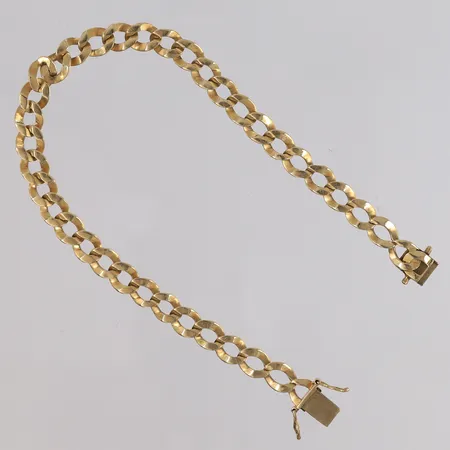 Armbånd Panser, lengde 23,5cm, bredde 7,1mm, defekt lås (sikkerhetslås fungerer), 14K Vekt: 14,5 g Kontakt Lånekontoret for frakt