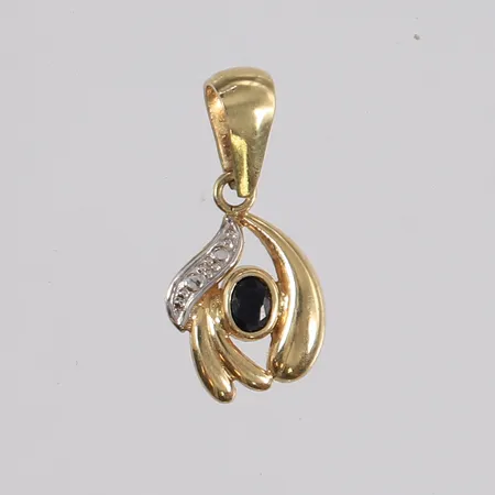 Anheng med blå sten, høyde ca 21mm, bredde ca 10mm, 14K gull.  Vekt: 0,7 g Kontakt Lånekontoret for frakt