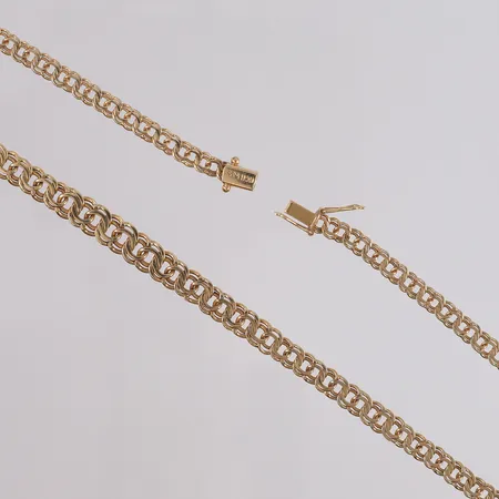 Kjede Bismarck, dosert, lengde 42cm, bredde 4,2- 6,7mm, 14K Vekt: 15 g Kontakt Lånekontoret for frakt