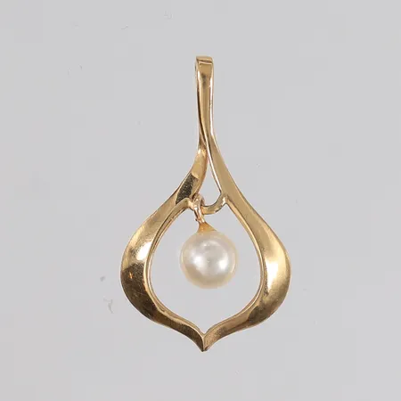 Anheng med perle, høyde ca 30mm, bredde ca 17mm, 14K gull.  Vekt: 1,7 g Kontakt Lånekontoret for frakt