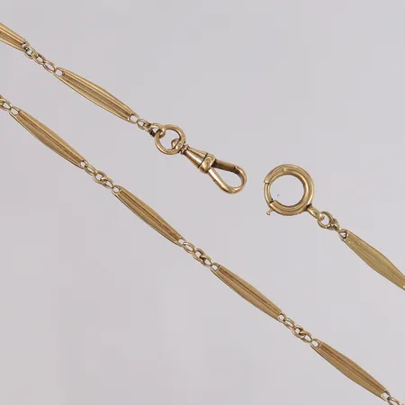 Lenke til lommeur, lengde 41cm, bredde ca 3mm, 14K gull.  Vekt: 13,8 g Kontakt Lånekontoret for frakt