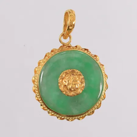 Anheng med grønn sten, ø26mm, 23K.  Vekt: 7,5 g Kontakt Lånekontoret for frakt