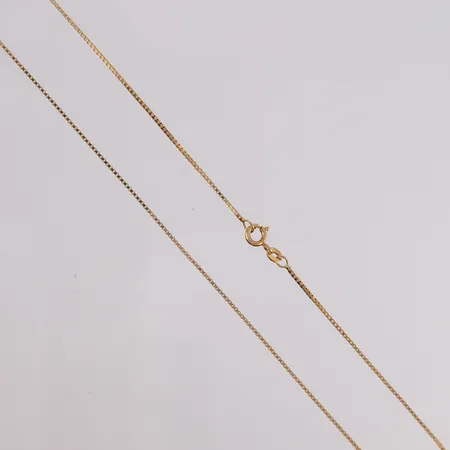 Halskjede venezia, lengde ca 36cm, bredde ca 1mm, 14K gull.  Vekt: 2,3 g Kontakt Lånekontoret for frakt