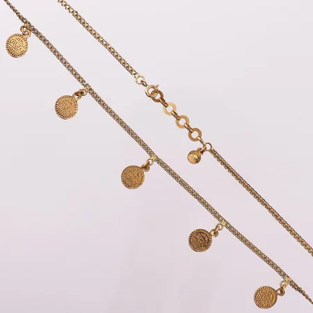 Halskjede, lengde 42 cm, bredde 2,2 mm, 21K Vekt: 8,5 g Kontakt Lånekontoret for frakt