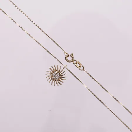 Halskjede med anheng og klare stener, Ø 11,9 mm, lengde 42 cm, bredde 0,5 mm, 14K Vekt: 1,7 g Kontakt Lånekontoret for frakt