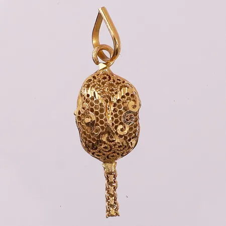 Anheng, lengde 33,4 mm, bredde 9,9 mm, bulket, 21K  Vekt: 1,2 g Kontakt Lånekontoret for frakt