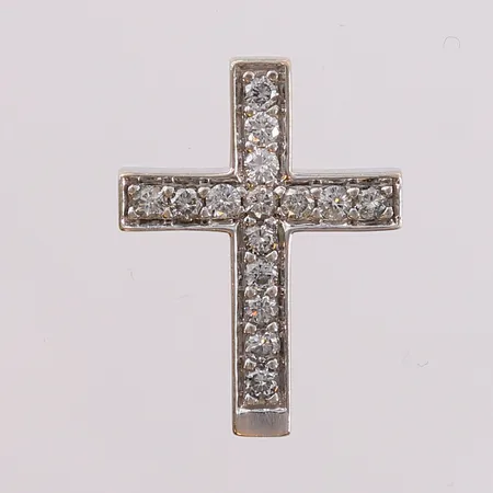 Anheng kors med diamanter (15 x ca. 0,03ct), 24x18mm, hvitt gull, 14K, bruttovekt 3,7g Vekt: 0 g Kontakt Lånekontoret for frakt