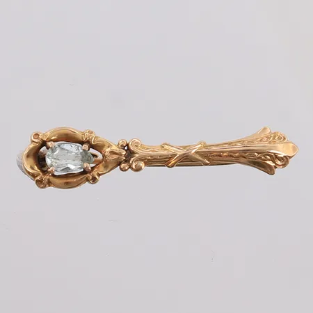 Brosje/nål med blank sten, 31x7mm, 14K, bruttovekt 1,6g Vekt: 0 g Kontakt Lånekontoret for frakt