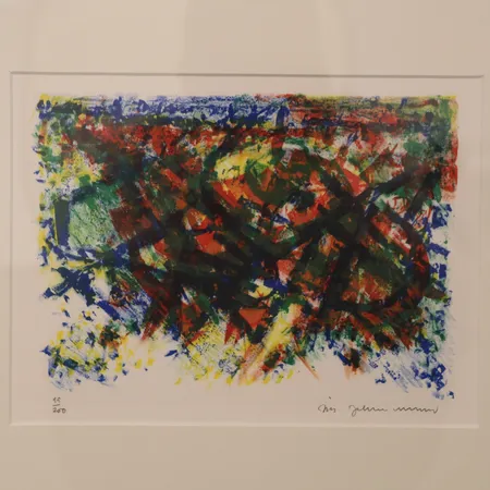 Litografi av Jens Johannessen, signert, 99/250, gullfarget ramme, rammeformat: 46 x 40cm, motivformat: 18 x 15 cm Kontakt Lånekontoret for frakt