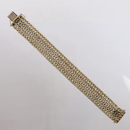 Armbånd, lengde 20,5cm, bredde 20,8mm, slitt lås (sikkerhetslås fungerer), 14K Vekt: 35,9 g Kontakt Lånekontoret for frakt