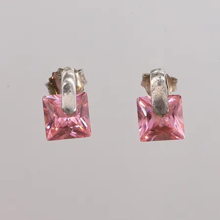 Ett par øredobber med rosa stener, 10x7mm, 925S, bruttovekt 2,6g Vekt: 0 g Kontakt Lånekontoret for frakt