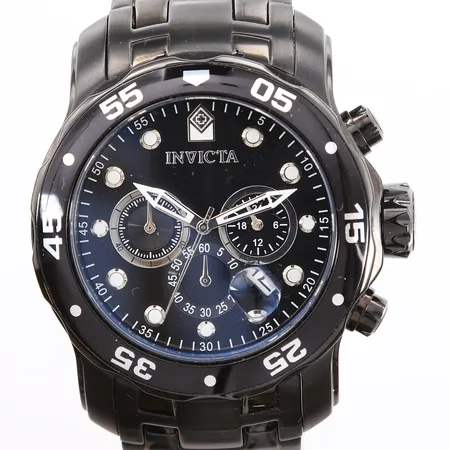 Invicta Pro Diver Scuba, ref. 0076, ø48mm, stål, quartz, sort urskive, med 3 løse/ekstra lenkeledd og originalboks Kontakt Lånekontoret for frakt
