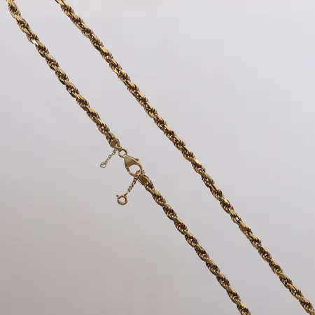 Kjede Cordel med sikkerhetslenke, lengde 48cm, bredde 4mm, 18K (låsen er 14K) Vekt: 40,6 g Kontakt Lånekontoret for frakt