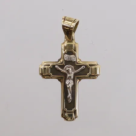 Anheng krusifiks, to-farget, 35x21mm, 14K Vekt: 4,2 g Kontakt Lånekontoret for frakt