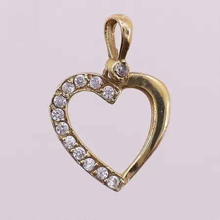 Anheng hjerte med blanke stener, 20x14mm, 14K gull, bruttovekt 0,8g. Kontakt Lånekontoret for frakt