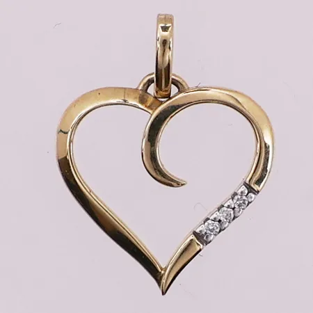 Anheng hjerte med diamanter, 3 x ca 0,005 ct, 15,5 x 15,3 mm, 14K Vekt: 1,3 g Kontakt Lånekontoret for frakt