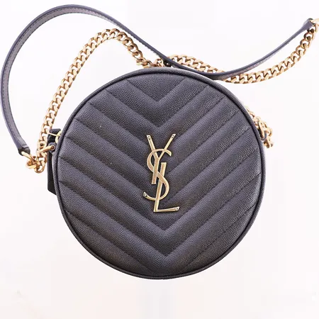 Veske YSL Saint Laurent, Sac Round Bag, serienr FLY610436-1119, år ca 2020, sertifikat, Made in Italy, metallbeslag i messing, yttertrekk Kontakt Lånekontoret for frakt