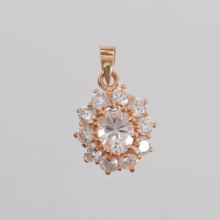 Anheng med blanke stener, 20x12mm, 14K, bruttovekt 1,9g. Utropene A10717, A10718 og A10719 passer sammen. Kontakt Lånekontoret for frakt