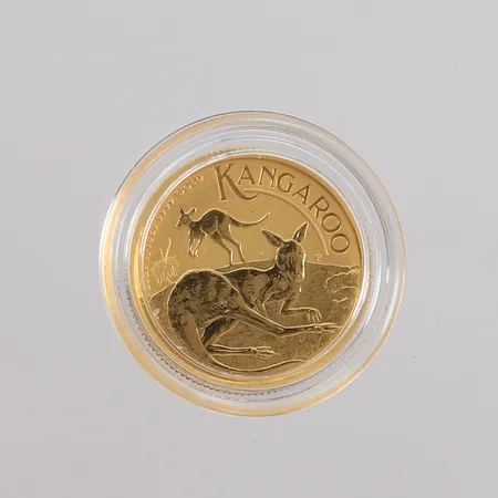 Gullmynt Kangaroo 1/10 oz, 24K, med myntkapsel (ikke medtatt i vekt) Vekt: 3,1 g Kontakt Lånekontoret for frakt