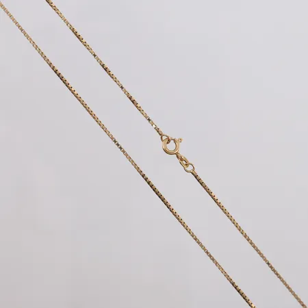 Kjede Veneziansk, lengde 40cm, bredde 1,2mm, 14K Vekt: 3,8 g Kontakt Lånekontoret for frakt