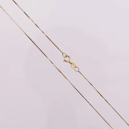 Halskjede veneziansk, lengde ca 50 cm, bredde 0,5 mm, 18K Vekt: 1 g Kontakt Lånekontoret for frakt