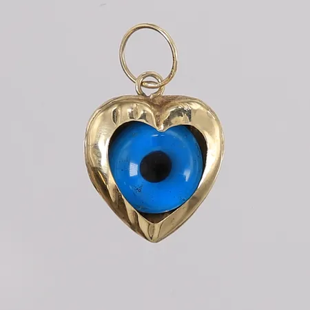 Anheng hjerte med blått øye, 17x12mm, 14K, bruttovekt 0,8g Vekt: 0 g Kontakt Lånekontoret for frakt