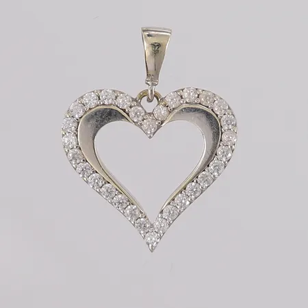 Anheng hjerte med blanke stener, 20x16mm, hvitt gull, 14K, bruttovekt 1,5g Vekt: 0 g Kontakt Lånekontoret for frakt