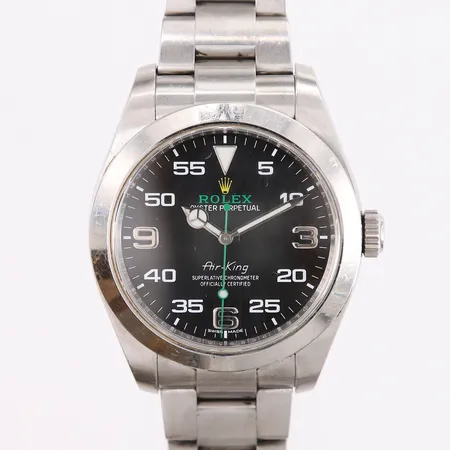 Rolex Air-King, stål, automatisk, ø40mm, ref. 116900, snr. 968935G8, boett 2380, cal. 3131, urverk 613231X5, sort urskive, noe bruksslitasje, med boks, manual, tag, sertifikat og kvittering (kjøpt Saastad Ur 28.08.2018) Kontakt Lånekontoret for frakt