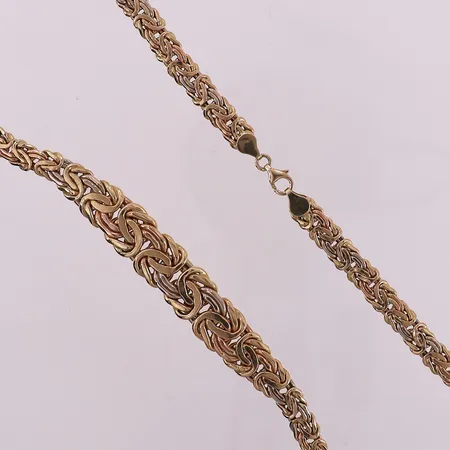 Halskjede, konge, tre-farget, lengde 46,5 cm, bredde 4,7 mm, 18K Vekt: 22,9 g Kontakt Lånekontoret for frakt