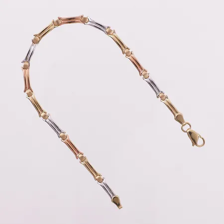 Armbånd tre-farget, lengde 20 cm, bredde 2,7 - 4 mm, Arpas, 14K Vekt: 4,7 g Kontakt Lånekontoret for frakt