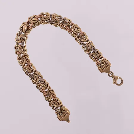 Armbånd, konge, tre-farget, lengde 19,8 cm, bredde 5 mm, 18K Vekt: 14,2 g Kontakt Lånekontoret for frakt