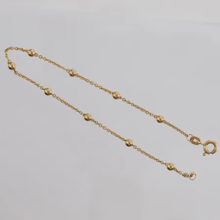 Armbånd med kuler, lengde 18cm, bredde 0,9- 3,1mm, 14K Vekt: 1,9 g Kontakt Lånekontoret for frakt