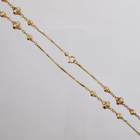 Halssmykke Veneziansk, lengde ca 77cm, bredde ca 2mm, 14K. Vekt: 24,6 g Kontakt Lånekontoret for frakt