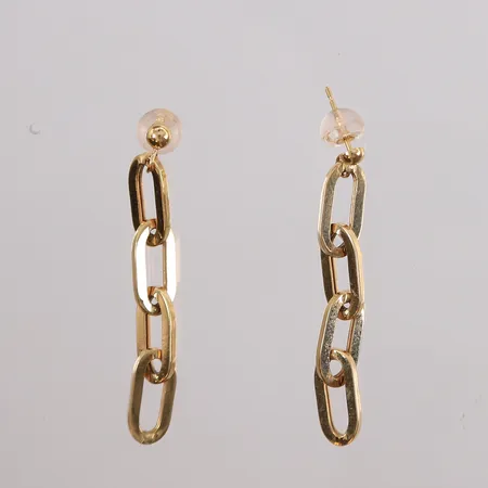 Ett par øredobber, 36x6mm, 18K, bruttovekt (inkl. stoppere) er 2,3g Vekt: 2,1 g Kontakt Lånekontoret for frakt