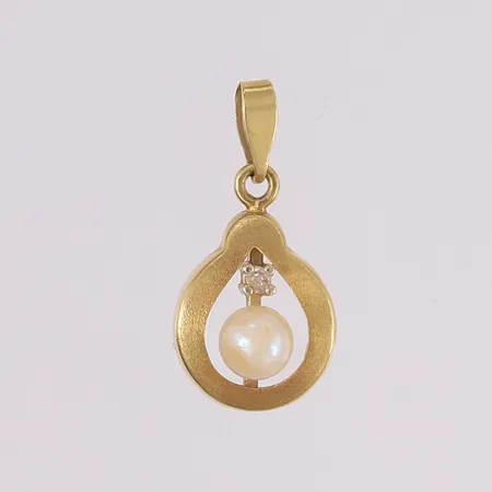 Anheng med perle og blank sten, 21x11mm, 14K Vekt: 1,1 g Kontakt Lånekontoret for frakt