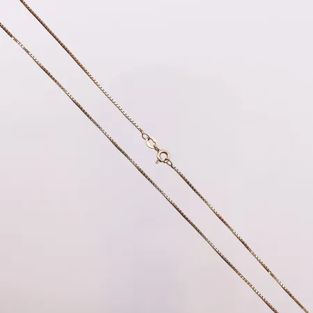 Halskjede veneziansk, lengde 43,2 cm, bredde 1 mm, 14K Vekt: 2,7 g Kontakt Lånekontoret for frakt