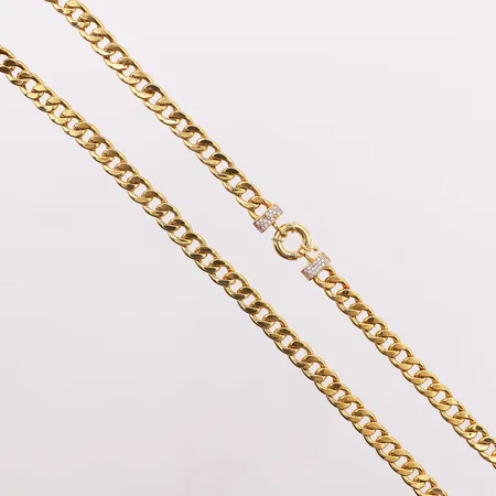 Halskjede panser med klare stener, lengde 45 cm, bredde 6,6 mm, mangler stempel, 22K Vekt: 19,8 g Kontakt Lånekontoret for frakt