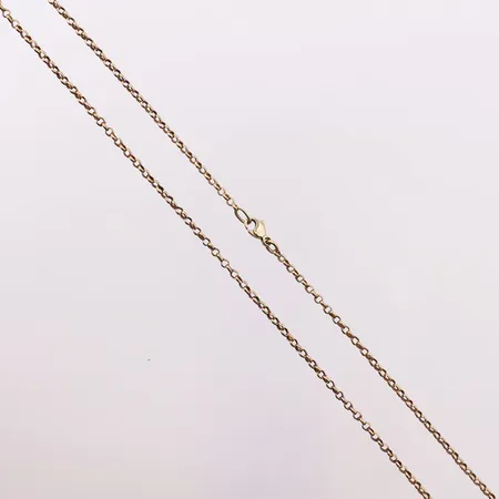 Halskjede, lengde 40,6 cm, bredde 1,6 mm, mangler stempel, 14K Vekt: 5,2 g Kontakt Lånekontoret for frakt