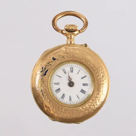 Lommeur (defekt), diameter 28 mm, 14K. Totalvekt 17,2 g. Kontakt Lånekontoret for frakt