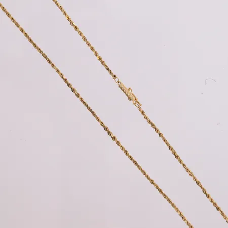 Kjede corell, lengde 47 cm, bredde 1,4 mm, 14K. Vekt: 4,8 g Kontakt Lånekontoret for frakt