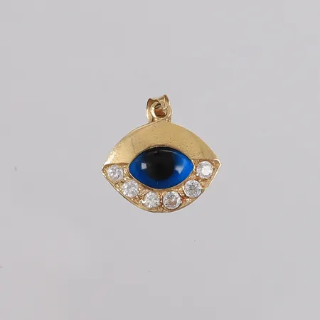 Anheng med blå og blanke stener, 19x16mm, 14K gull, bruttovekt 1,9g. Kontakt Lånekontoret for frakt