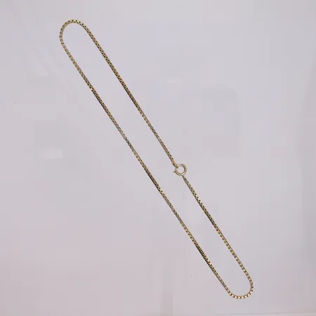 Kjede veneziansk, lengde 38cm, bredde 1,6mm, 14K Vekt: 7,8 g Kontakt Lånekontoret for frakt