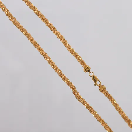 Kjede, lengde 45cm, bredde 4,4mm, stemplet, 21K Vekt: 12,8 g Kontakt Lånekontoret for frakt