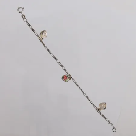Armbånd Figaro med 3 emaljerte anheng, lengde 16cm, bredde 2,1- 13,4mm, stemplet, 925S Vekt: 3,1 g Kontakt Lånekontoret for frakt