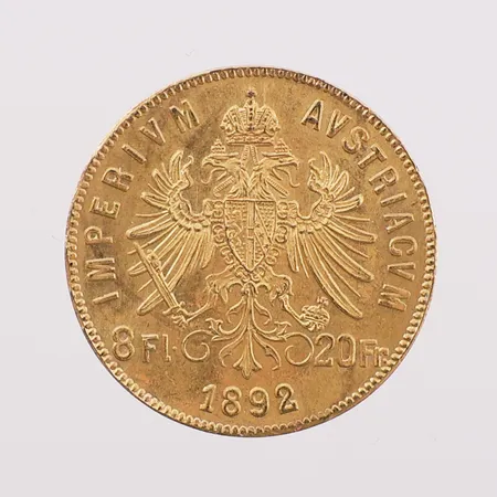 Mynt 8 florin, Østerrike-Ungarn Franz Joseph I, år 1892, 21,6K Vekt: 6,5 g Kontakt Lånekontoret for frakt