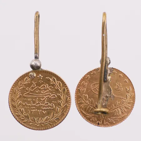 Ett par dobber med tyrkisk mynt, Ottoman, lengde 28,4 mm, bredde 0,9 - 15 mm festet ikke gull, påloddet, 21K Vekt: 4 g Kontakt Lånekontoret for frakt