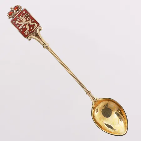 Suvenirskje med emalje, finsk riksvåpen, 11 cm, finsk kontrollstempel, Kultateollisuus Ky, år 1960, 813S Vekt: 9,5 g Kontakt Lånekontoret for frakt