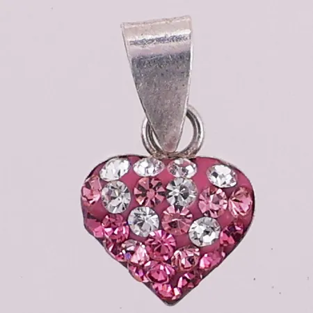 Anheng hjerte med rosa og klare stener, lengde 14,5 mm, bredde 3,3 mm, 925S Vekt: 0,3 g Kontakt Lånekontoret for frakt