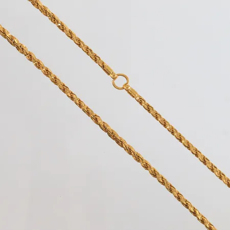 Kjede, lengde 62cm, bredde 3,4mm, ingen lås, 22K Vekt: 24,1 g Kontakt Lånekontoret for frakt